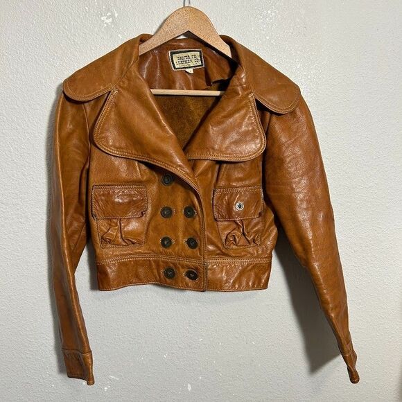 VTG 70s Womens Cropped Leather Jacket S/M Equipments Militaires Santa Fe Lapel - Picture 3 of 10